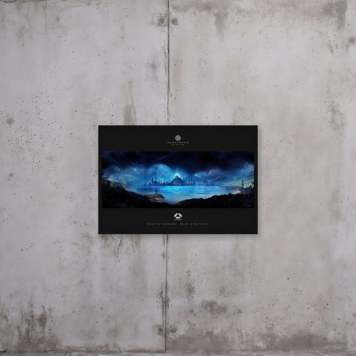 2Advanced Attractor Edge Of the Ocean poster, framed 18x12 on concrete wall